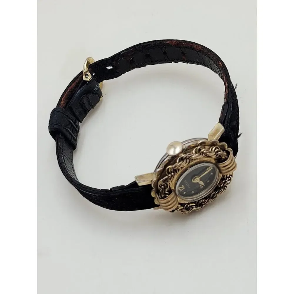 Vintage Picard Women’s Cocktail Watch Gold Tone Rope Bezel Scalloped Edge 1950